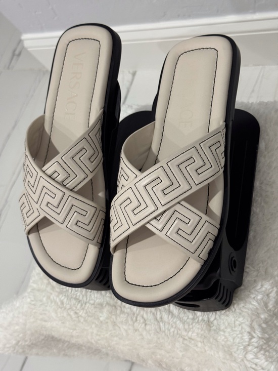 Versace Cream and Black Greek Key Platform Sandals main image 4